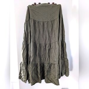 Simons Army Green Tencel Tiered A-Line Midi Maxi Skirt - NWOT